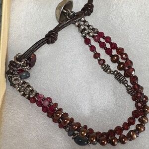 Sundance Jes MaHarry Signed Wild at Heart Leather & Gemstone Bracelet